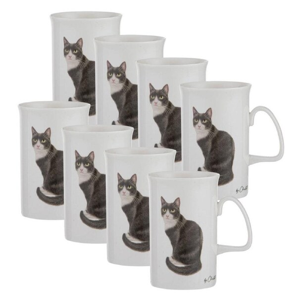 8PK Ashdene Purrrfect Moments B&W Tuxedo Cat Can Mug 350ml New Bone China White