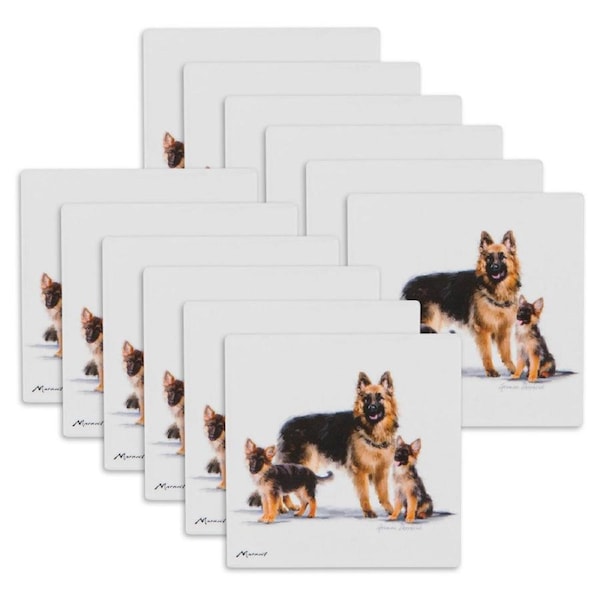 12PK Ashdene Puppy Love German Shepherd Ceramic Coaster Square 10x10cm Drink Pad