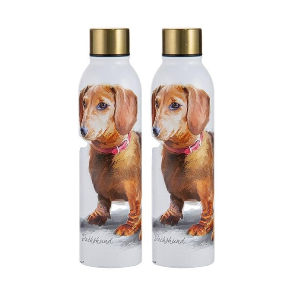 2PK Ashdene Puppy Love Dachshund Drink Bottle 24.5cm Travel Water Container WHT