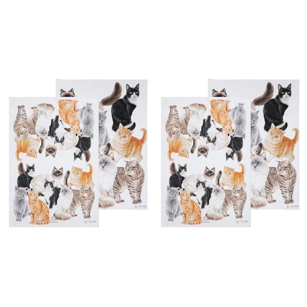 2x 2pc Ashdene Purrrfect Moments Kitchen Tea Towel Dish Cloth 50x70cm White