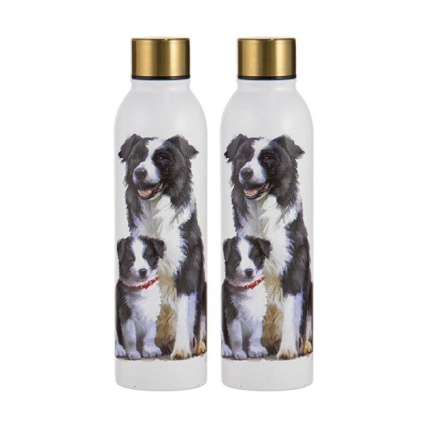 2PK Ashdene Puppy Love Border Collie Drink Bottle 24.5cm Water Container White
