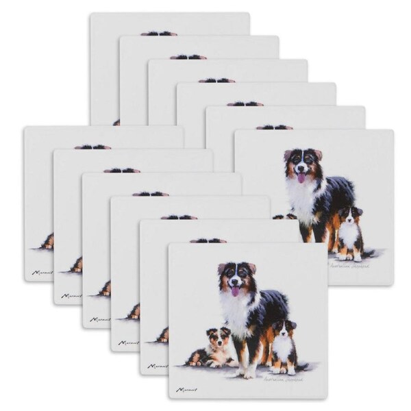 12PK Ashdene Puppy Love Australian Shepherd Ceramic Coaster Sqr 10cm Drink Pad