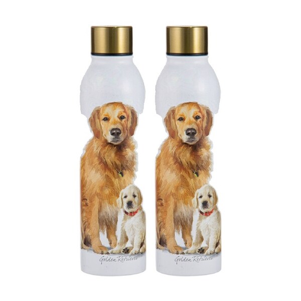 2PK Ashdene Puppy Love Golden Retriever Drink Bottle 24.5cm Water Container WHT