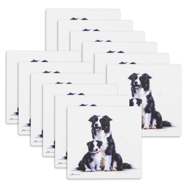 12PK Ashdene Puppy Love Border Collie Ceramic Coaster Square 10x10cm Drink Pad