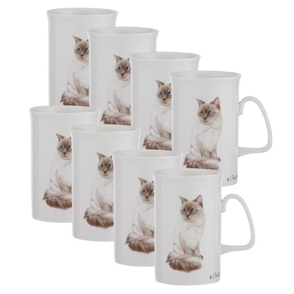 8PK Ashdene Purrrfect Moments Ragdoll Can 350ml Coffee Mug New Bone China White