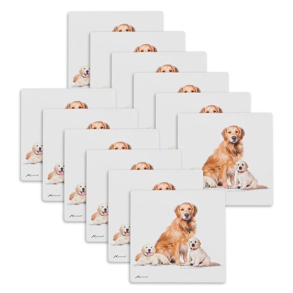 12PK Ashdene Puppy Love Golden Retriever Ceramic Coaster Sqr 10x10cm Drink Pad