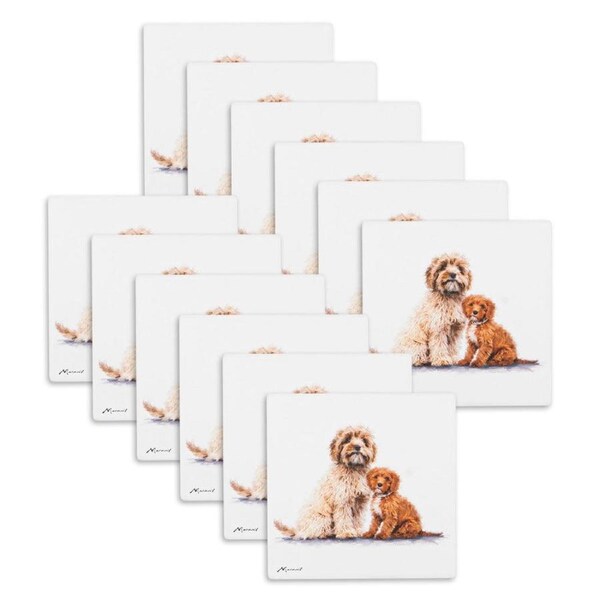 12PK Ashdene Puppy Love Cavoodle Ceramic Coaster Square 10x10cm Drink Pad/Mat