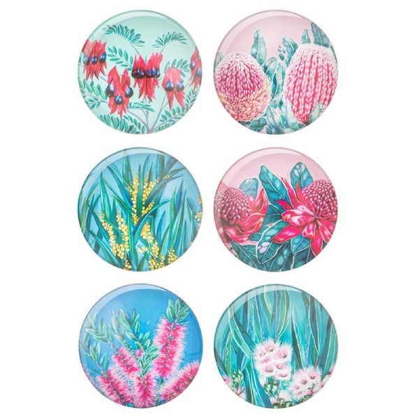 6pc Ashdene Native Flora Print Round Decorative Fridge Magnet Set 5cm Dia