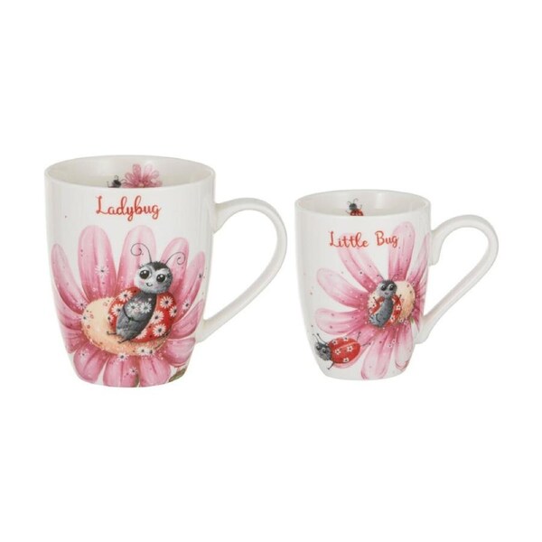 2pc Ashdene Mini Me Lady Beverage Bug/Little Bug Coffee Mug Gift Drinkware Set