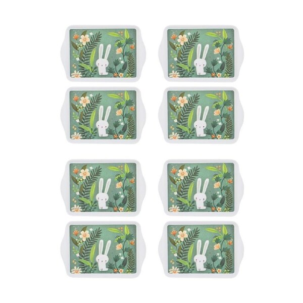 4x 2pc Ashdene Playful Bunnies Green Garden Scatter Dish Tray Serveware Set
