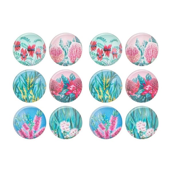 2x 6pc Ashdene Native Flora Print Round Decorative Fridge Magnet Set 5cm Dia