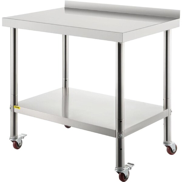 Stainless Steel Work Prep Table Kitchen Work Table 36x24in w/ 4 Casters