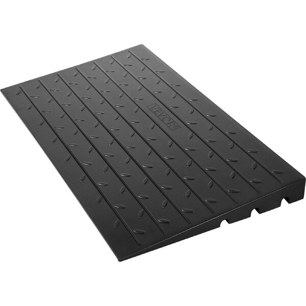 Rubber Threshold Ramp, 4" Rise Threshold Ramp Doorway, 3 Channels Cord Cover Rubber Solid Threshold Ramp, Rubber Angled Entry Rated 2200 Lbs Load Capacity for Wheelchair and