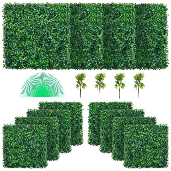 Artificial Boxwood Panel UV 12pcs Boxwood Hedge Wall Panels Artificial Grass Backdrop Wall 20X20" 4cm Green Grass Wall Fake Hedge for Decor Privacy Fence Indoor Outdoor Garden