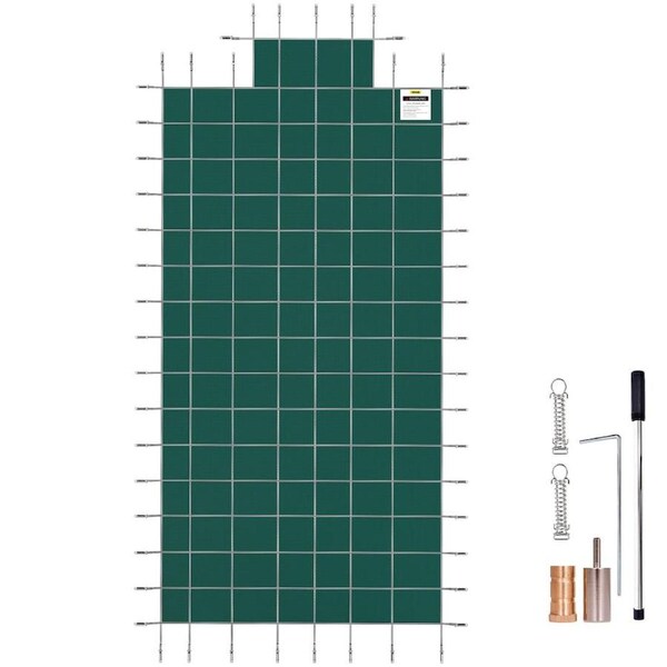 Pool Safety Cover Fits 20x40ft Rectangle Inground Safety Pool Cover Green Mesh with 4x8ft Center End Steps Solid Pool Safety Cover for Swimming Pool Winter Safety