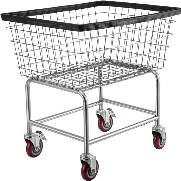 Wire Laundry Cart, 2.5 Bushel Wire Laundry Basket with Wheels, 21''x27''x27.5'' Commercial Wire Laundry Basket Cart, Steel Frame with Chrome Finish, 4inch Casters, Wire Basket Cart For