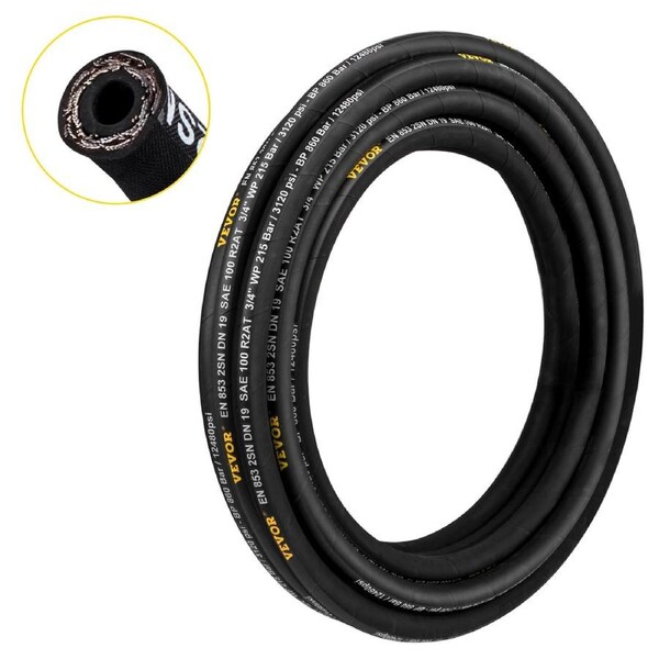 Hydraulic Hose 1/2 inch x 100 ft, Coiled Hydraulic Hose 4000 PSI, Rubber Hydraulic Hose with 2 High-Tensile Steel Wire Braid, Bulk Hydraulic Hose -20? to 140?, Hydraulic Oil Flexible