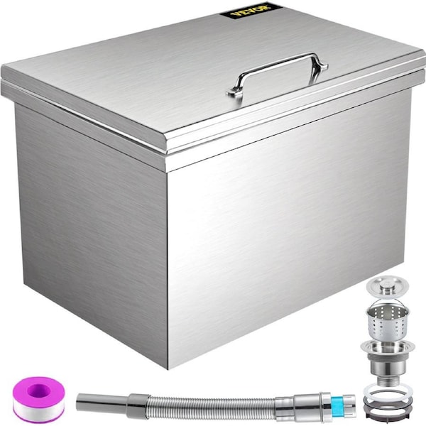 Drop in Ice Chest 28''L x 16''W x 17''H Drop in Cooler Stainless Steel with Hinged Cover Bar Ice Bin 76.3 qt Drain-pipe and Drain Plug Included for Cold Wine