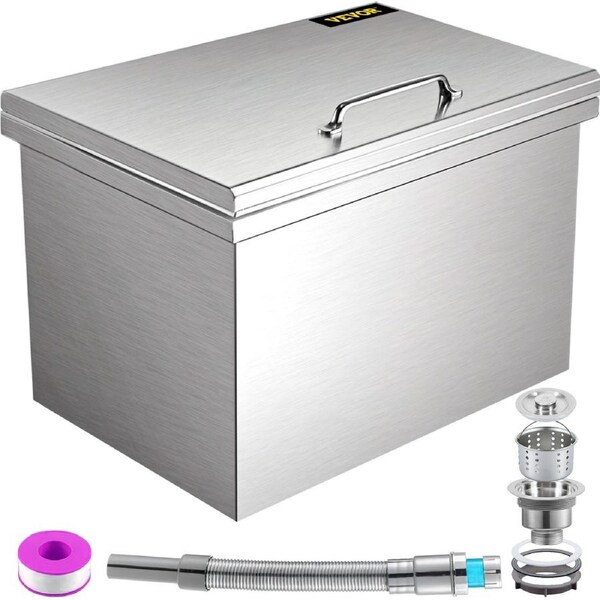 Drop in Ice Chest 20''L x 16''W x 13''H Drop in Cooler Stainless Steel with Hinged Cover Bar Ice Bin 40.9 qt Drain-pipe and Drain Plug Included for Cold Wine