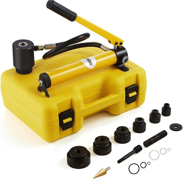 10 Ton Hydraulic Knockout Punch Kit, 1/2" to 2" Conduit Hole Cutter Set, KO Tool Kits with Puncher 6 Piece, Metal Sheet Driver Tools, For Aluminum, Brass, Stainless Steel, Fiberglass and
