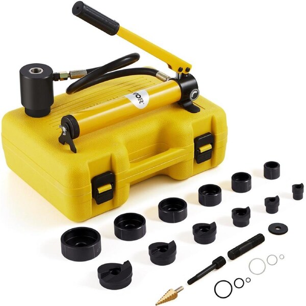 10 Ton Hydraulic Knockout Punch Kit, 1/2" to 2" Conduit Hole Cutter Set, KO Tool Kits with Puncher 6 Piece, Metal Sheet Driver Tools, For Aluminum, Brass, Stainless Steel, Fiberglass and
