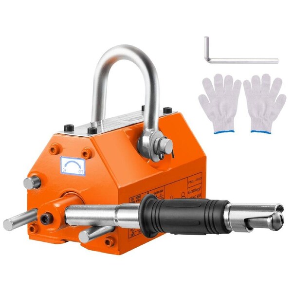 Magnetic Lifter, 600 kg Pulling Capacity, 2.5 Safety Factor, Neodymium & Steel, Lifting Magnet with Release, Permanent Lift Magnets, Heavy Duty Magnet for Hoist, Shop Crane, Block,