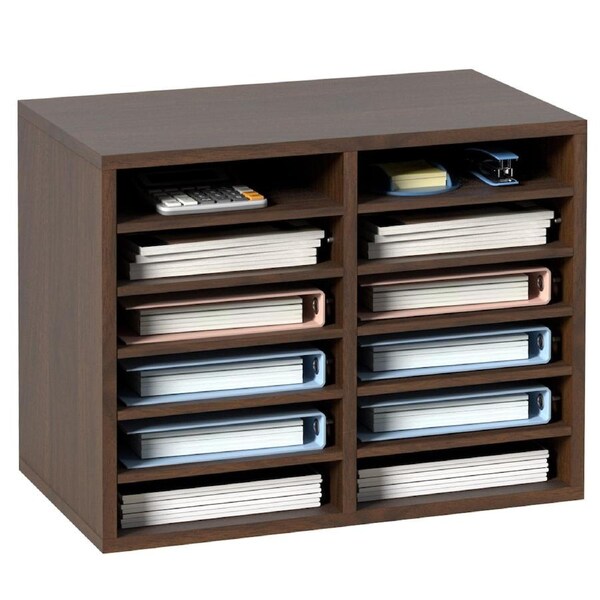Wood Literature Organizer Adjustable File Sorter 12 Compartments Brown