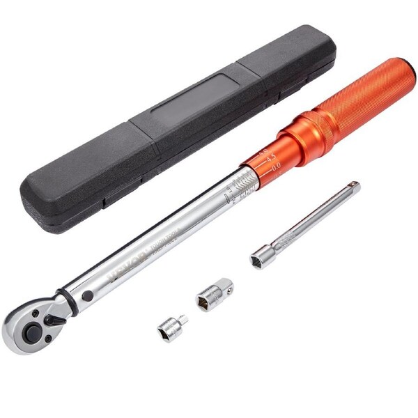 Torque Wrench, 3/8-inch Drive Click Torque Wrench 10-80ft.lb/14-110n.m, Dual-Direction Adjustable Torque Wrench Set, Mechanical Dual Range Scales Torque Wrench Kit with Adapters Extension