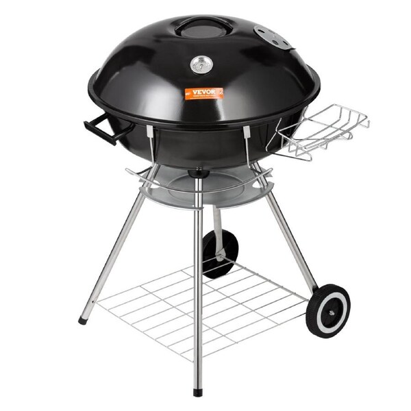 22 inch Kettle Charcoal Grill, Premium Kettle Grill with Wheels and Cover, Porcelain-Enameled Lid and Ash Catcher & Thermometer for BBQ, Round Barbecue Grill Outdoor Cooking, Picnic, Patio and