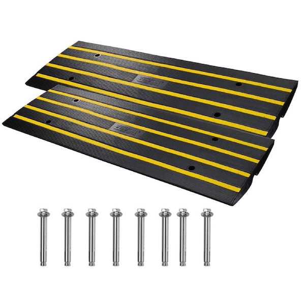 Curb Ramp, 2 Pack, 6.5 cm Rise, Rubber Driveway Ramps, Heavy Duty 15 tons Weight Capacity Threshold Ramp, Curbside Bridge Ramps for Loading Dock Garage Sidewalk, Expandable Full Ramp