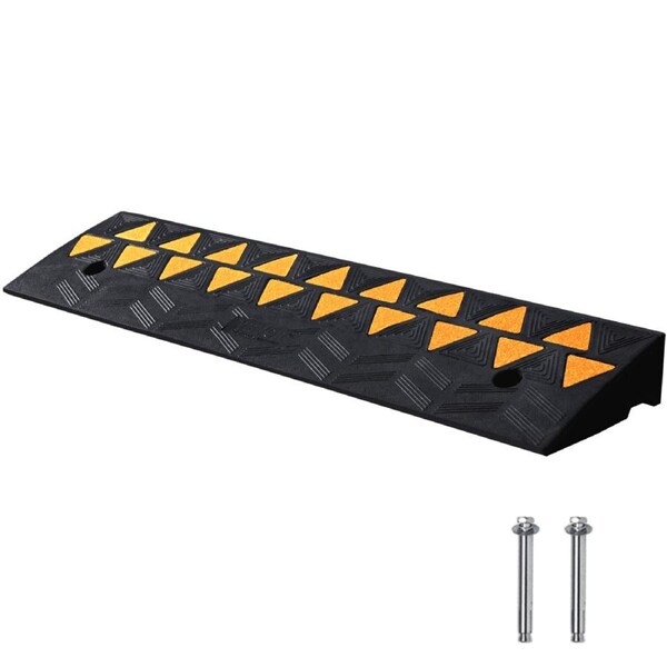 Rubber Curb Ramp 9.4 cm Rise Height Sidewalk Curb Ramp, 25 cm Width 100 cm Length Driveway Ramp for Curb, 15T Heavy Duty Rubber Ramp for Forklifts, Trucks, Buses, Cars, Wheelchairs,