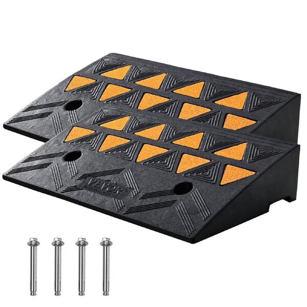 Rubber Curb Ramp 2 Pack, 11 cm Rise Height Heavy-Duty 15 tons Load Capacity Threshold Ramps, Driveway Ramps with Stable Grid Structure for Cars, Wheelchairs, Bikes,