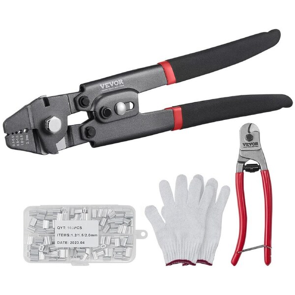 Crimping Tool, Up To 2.2mm Wire Rope Crimping Tool, Crimping Loop Sleeve Kit with a Cable Cutter and 160pcs Aluminum Buckles, Teflon Coating Anti-Rust Fishing Crimping
