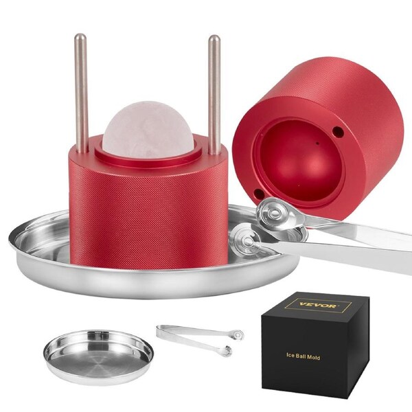 Ice Ball Press, 6cm Ice Ball Maker, Aircraft Al Alloy Ice Ball Press Kit for 60mm Ice Sphere, Ice Press with Tong and Drip Tray, for Whiskey, Cocktail, Bourbon, Scot on Party & Holiday,