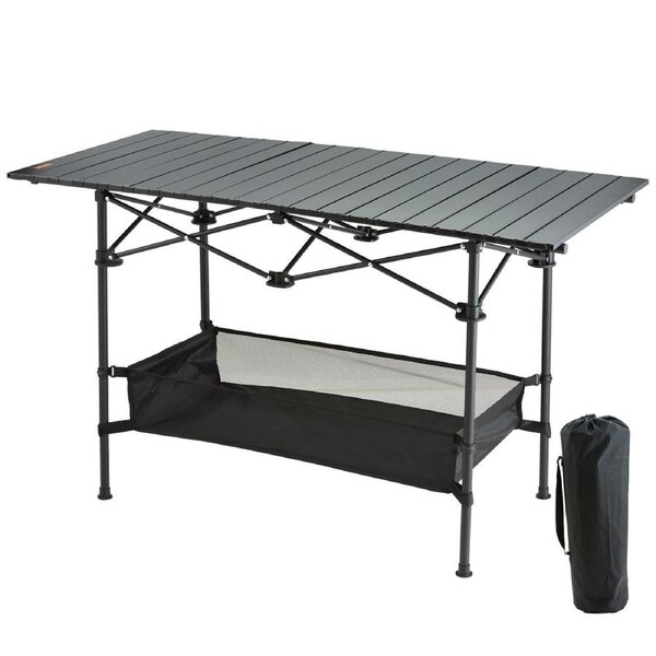 Folding Camping Table, Outdoor Portable Side Tables, Lightweight Fold Up Table, Aluminum & Steel Ultra Compact Work Table with Large Storage and Carry Bag, For Beach, Picnic, Travel, 24x16