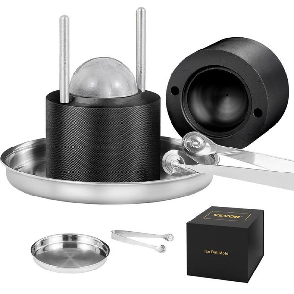 Ice Ball Press, 6cm Ice Ball Maker, Aircraft Al Alloy Ice Ball Press Kit for 60mm Ice Sphere, Ice Press with Tong and Drip Tray, for Whiskey, Cocktail, Bourbon, Scot on Party & Holiday,