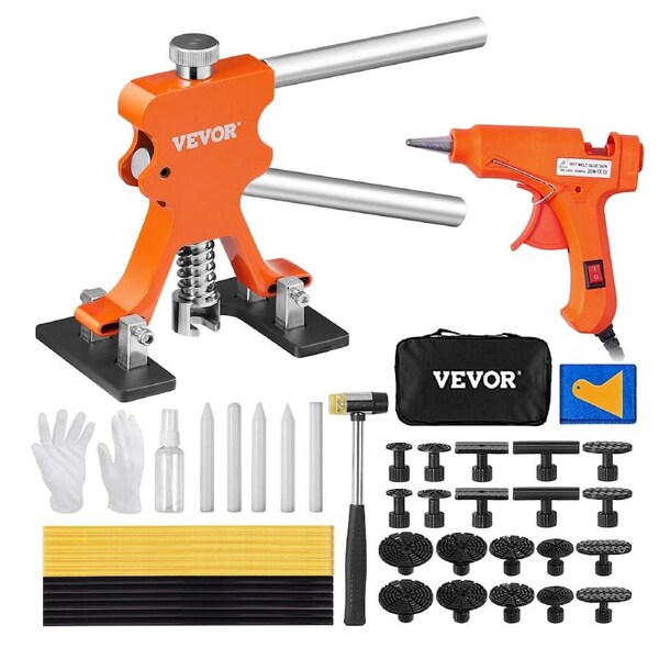 46 PCS Dent Removal Kit, Paintless Dent Repair Kit with Golden Dent Lifter, Hot Glue Gun and Glue Sticks, Car Dent Puller Kit for Auto Dent Removal, Small Hail Damage, Door