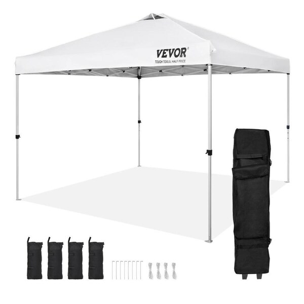 Pop Up Canopy Tent, 10 x 10 ft, 250 D PU Silver Coated Tarp, with Portable Roller Bag and 4 Sandbags, Waterproof and Sun Shelter Gazebo for Outdoor Party, Camping, Commercial Events,