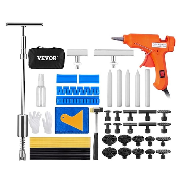 52 PCS Dent Removal Kit, Paintless Dent Repair Kit with 2-in-1 Slide Hammer with Stainless Steel Grooves, Short Puller Lines and Long Puller Lines, for Auto Dent Removal, Minor Dents, Door