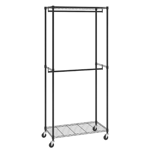 Heavy Duty Clothes Rack, Double Hanging Rods Clothing Garment Rack with Bottom and Top Storage Tier, Rolling Clothing Rack for Hanging Clothes, Thicken Steel Tube Hold Up to 136
