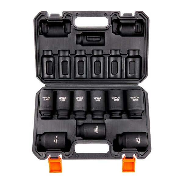 Impact Sockets Set 9pcs 6-Point 1/2in Metric Drive Bit Ratchet Tool Kit