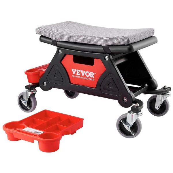 Mechanic Stool Creeper Seat 300lb Rolling Shop Stool with Tool Trays