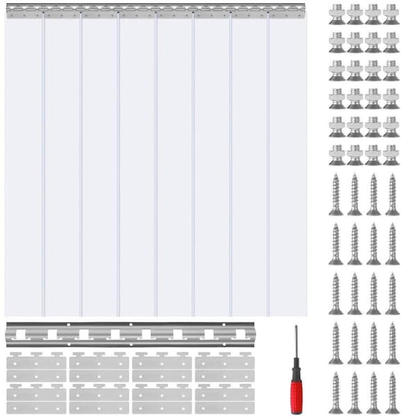 Strip Curtain, 213.4 cm Height x 122 cm Width, 2 mm Thickness, 8PCS Clear PVC Strip Door Curtain, Freezer Curtain, Plastic Door Strips for Walk in Freezers, Cooler, Warehouse, with 50%