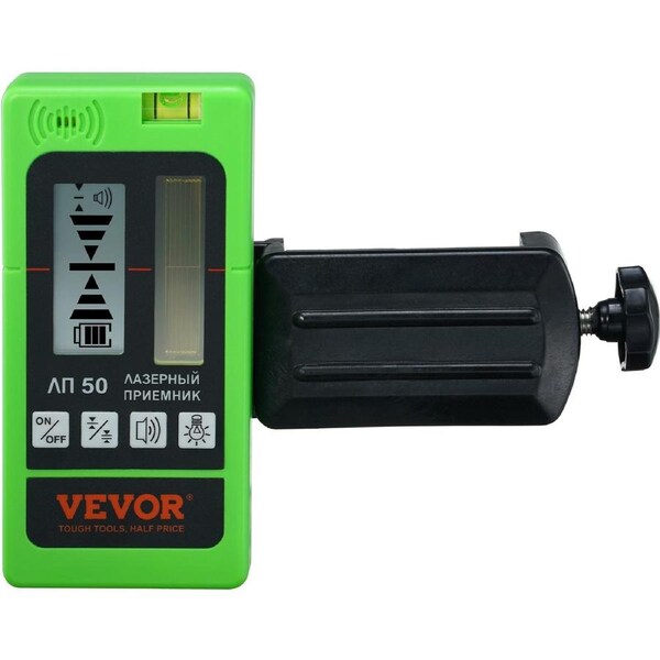 Laser Receiver for Laser Level, 60 m Working Range, Green Laser and Red Beam Detector for Pulsing Line Lasers, Adjustable Speaker & Dual LCD Display & Built-In Bubble Level, Clamp