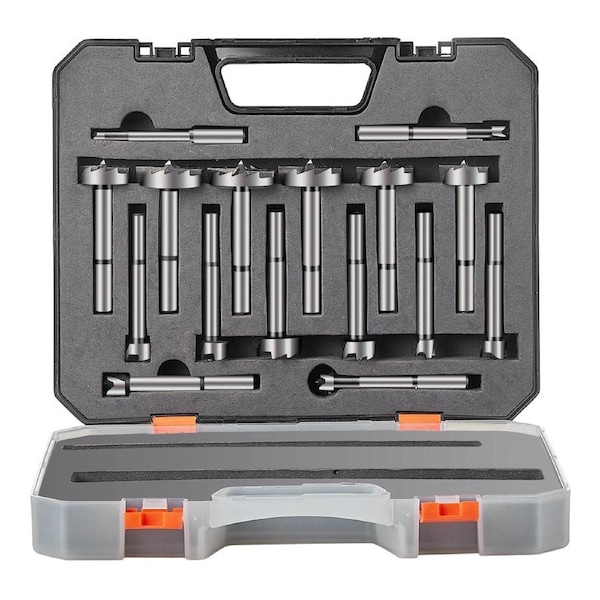 Forstner Bit Set, 16 Pcs Forstner Drill Bits Set, 1/4" to 1-5/8", Carbon Steel, with Universal Round Shank, Forstner Drill Bit for Wood and Composite Board, Forstner Bits for