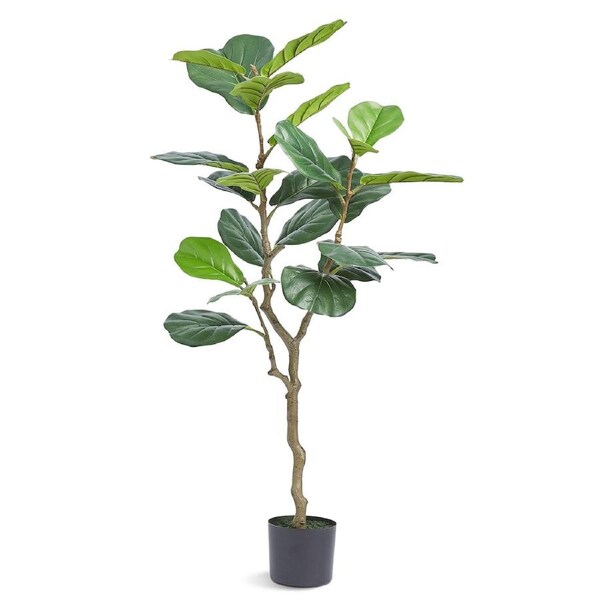 Artificial Fiddle Leaf Fig Tree, 10cm, Secure PE Material & Anti-Tip Tilt Protection Low-Maintenance Faux Plant, Lifelike Green Fake Potted Tree for Home Office Warehouse Decor Indoor