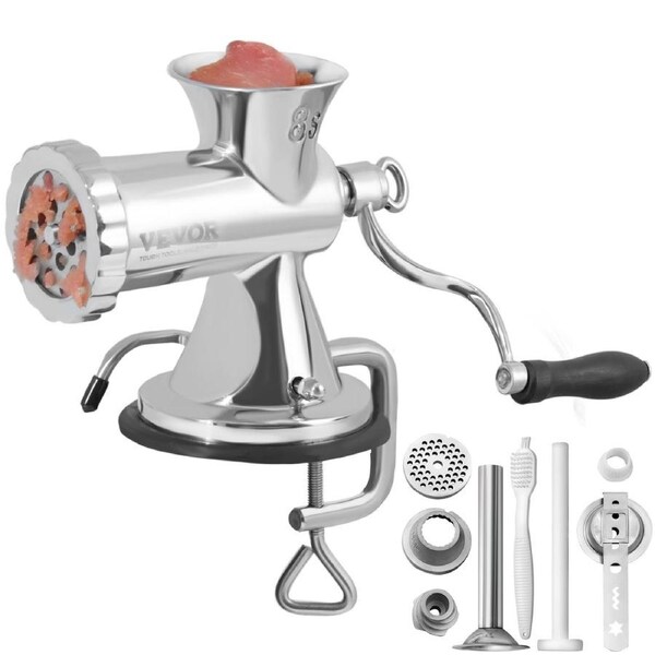 Manual Meat Grinder, 304 Stainless Steel Hand Meat Grinder with Suction Cup + Steel Table Clamp, Meat Mincer Sausage Maker & 2 Cutting Plates, Sausage Tube, Grinding Head for Beef Pepper