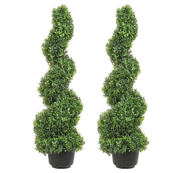 Artificial Topiaries Boxwood Trees, 91cm Tall (2 Pieces) Faux Topiary Plant Outdoor, All-year Green Feaux Plant w/ Replaceable Leaves for Decorative
