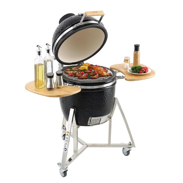 Portable Charcoal Grill, Propane Gas Grills with Cover and Cart, Heavy Duty Stainless Steel BBQ Grill, Mini Smoker for Outdoor Cooking, Barbecue Camping, Picnic, and Backyard,