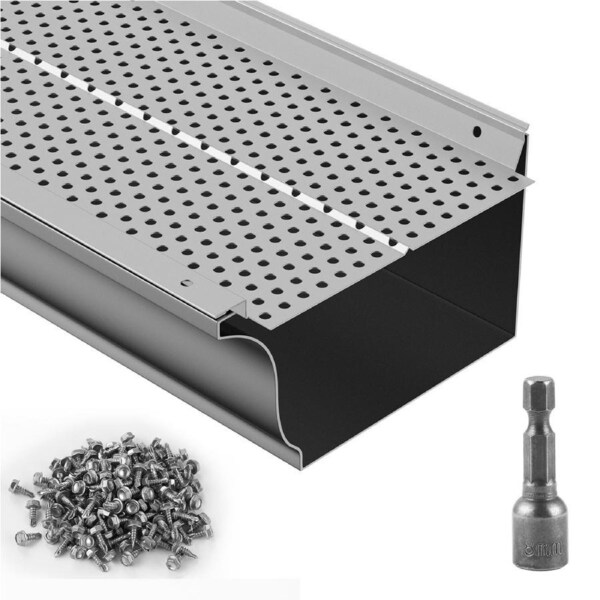 Gutter Guard, 152mm Width, Aluminum Leaf Filter DIY Gutter Cover, 52 PCS 528cm Total Length, 4mm Hole Diameter & 0.5mm Thick Raptor Gutter Guards Fits Any Roof or Gutter